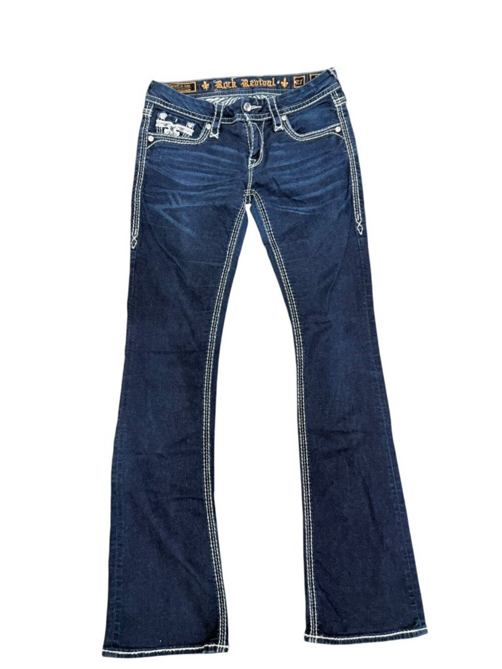 ROCK REVIVAL Janelle Boot Embellished Studded Rhinestone Low Rise Denim Jeans 27
